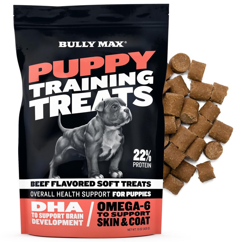Bully Max Puppy Training Treats - Soft Chews Dog Food Supplements & Vitamins for Brain, Skin & Coat Health - Glucosamine & Chondroitin for Joint Support â€“ Multivitamin Food Topper for Puppies - 1 Bag - Image 1