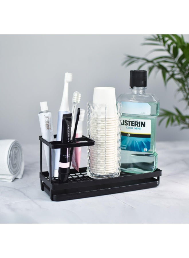 Toothbrush Holder for Bathroom, Metal Countertop Electric Toothbrush Holder with Toothpaste Slot and Cup Storage, Bathroom Accessories with Removable Drain Tray, Black - Image 4