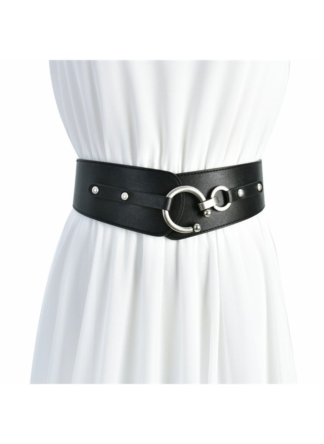 Generic Women Vintage Wide Elastic Thick Stretch Belt with Interlock Buckle for Dress  - Image 1