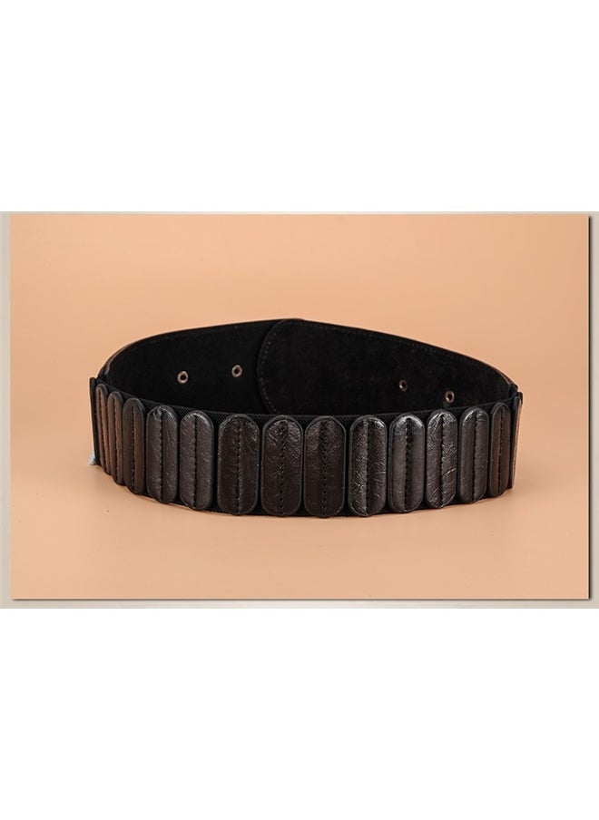 Generic Women Vintage Wide Elastic Thick Stretch Belt with Interlock Buckle for Dress  - Image 2