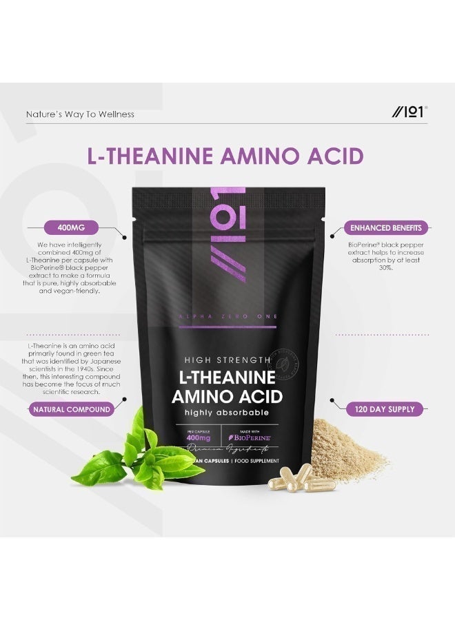 ALPHA01 L-Theanine Amino Acid 400 mg – Supports Relaxation, Focus & Stress Management, Made in UK, 120 Capsules - Image 3