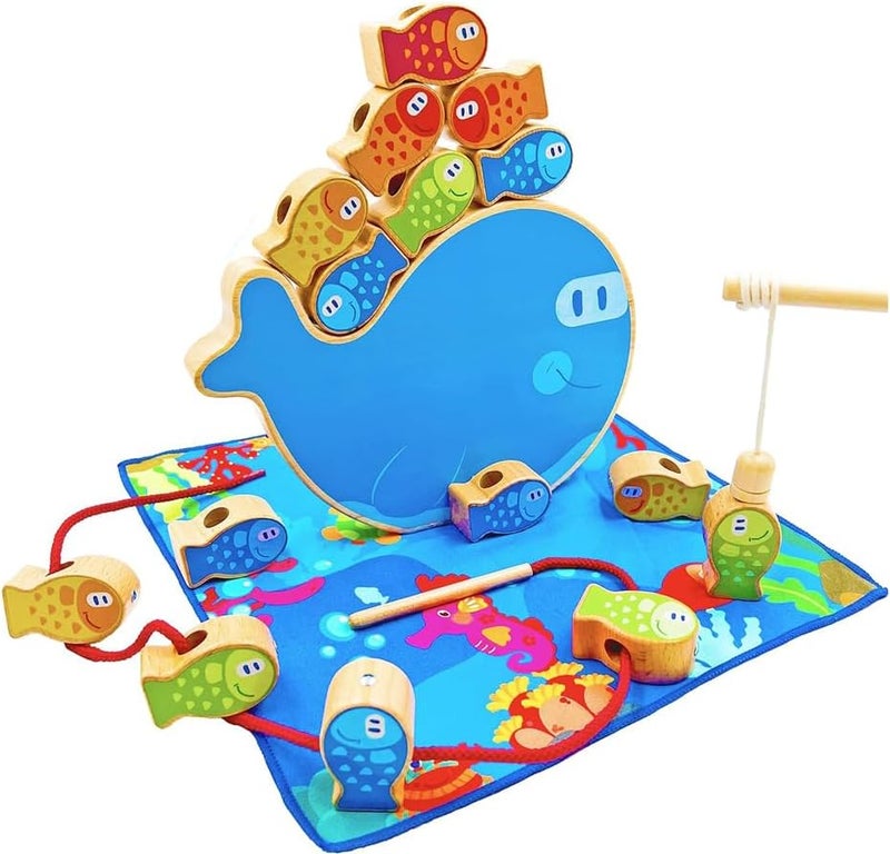 لعبة صيد مغناطيسية 4 في 1 من مونتيسوري، كتل تكديس، وخرز خياطة، ألعاب تعليمية للأطفال الصغار والأطفال - Image 1