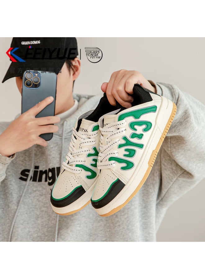 Feiyue Official Men's Sneakers, New Winter Style, Thickened Warm Casual Shoes For Men, Beige Green, Size 36