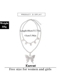 EARENT Layered Rhinestone Butterfly Pendant Necklace Jewelry Silver Sparkly Crystal Prom Choker Necklaces Chain For Women (B2 Layer Necklace)  - Image 3