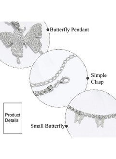 EARENT Layered Rhinestone Butterfly Pendant Necklace Jewelry Silver Sparkly Crystal Prom Choker Necklaces Chain For Women (B2 Layer Necklace)  - Image 4