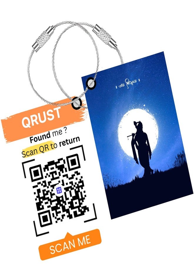 Qrust QR Security Luggage Tag - Smart Lost & Found Travel Tag, Digital Privacy-Safe Bag ID, Durable Acrylic QR Code Tag for Suitcase, Backpack, Pet & Kids Bag (Shri Krishna) - Image 1