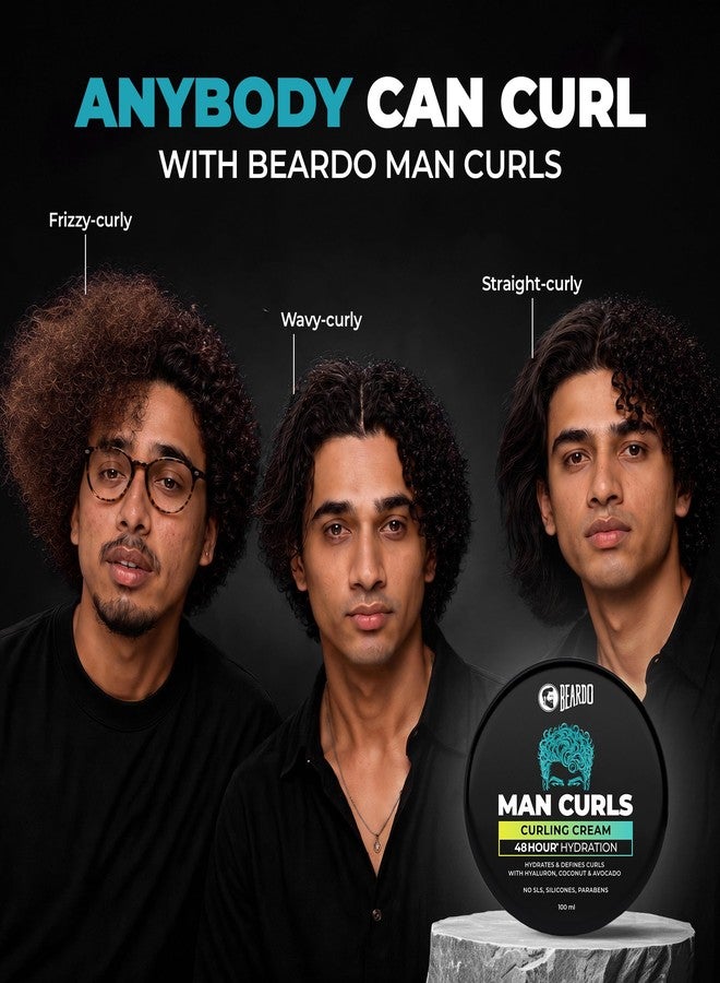 Beardo Man Curls Curling Cream for Men | Super-Defining & Hydrating | Long-lasting Frizz Control | Infused with Hyaluron, Avocado & Coconut | Non-Sticky | Retains hair-moisture | 100g - Image 1