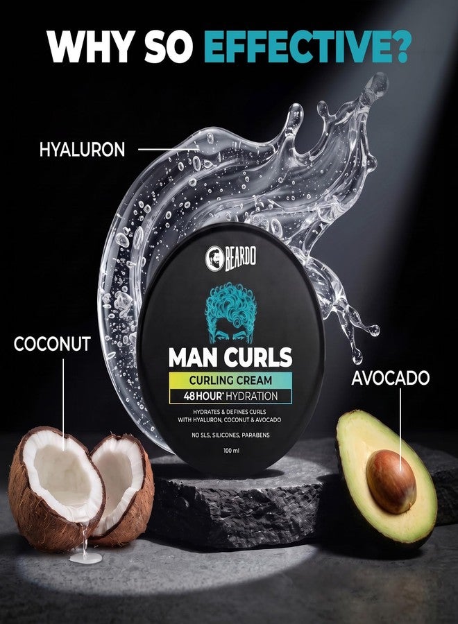 Beardo Man Curls Curling Cream for Men | Super-Defining & Hydrating | Long-lasting Frizz Control | Infused with Hyaluron, Avocado & Coconut | Non-Sticky | Retains hair-moisture | 100g - Image 3