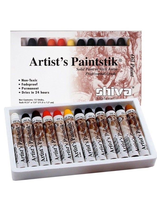 Jack Richeson 121502 Shiva Oil Paintstik, Professional Colors, Set of 12 - Image 1