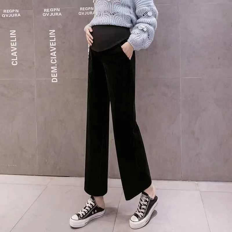 in stock Maternity Pants Spring and Autumn Outer Wear Straight-leg Wide-leg Maternity Summer Wear Thin Pants Loose plus size Casual Pants 873 black 