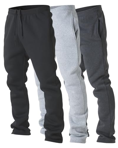 Ultra Performance 3 Pack Mens Fleece Wide Leg Sweatpants with Pockets, Open Bottom Workout Sweatpants for Men - Image 1