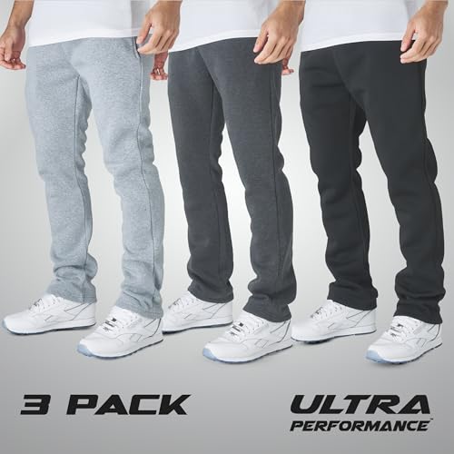 Ultra Performance 3 Pack Mens Fleece Wide Leg Sweatpants with Pockets, Open Bottom Workout Sweatpants for Men - Image 2