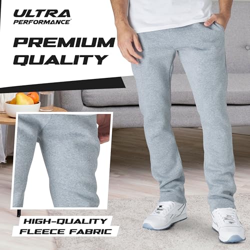 Ultra Performance 3 Pack Mens Fleece Wide Leg Sweatpants with Pockets, Open Bottom Workout Sweatpants for Men - Image 4