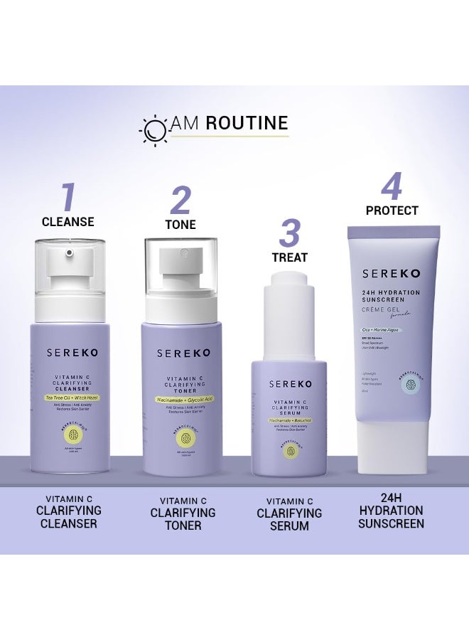 Sereko Vitamin C Brightening Face Cleanser, Toner, Serum with Sunscreen SPF 50++++ for Women & Men (AM Routine Essentials) - Image 3