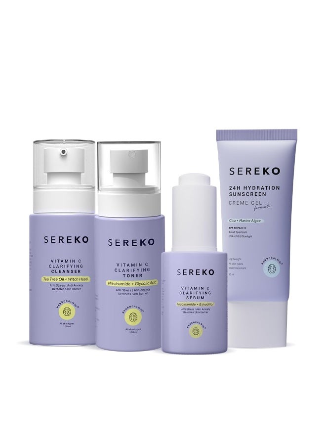 Sereko Vitamin C Brightening Face Cleanser, Toner, Serum with Sunscreen SPF 50++++ for Women & Men (AM Routine Essentials) - Image 1