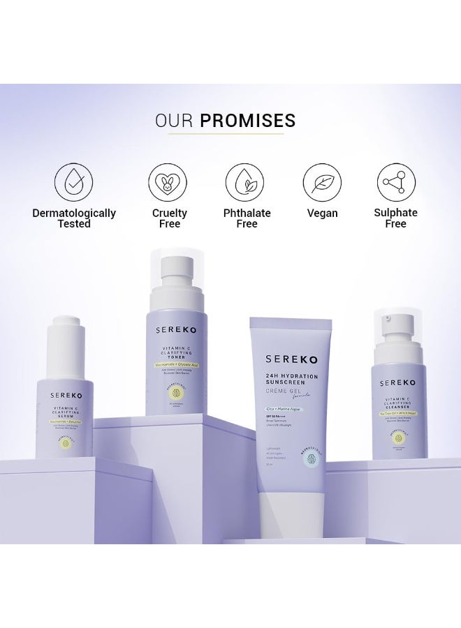 Sereko Vitamin C Brightening Face Cleanser, Toner, Serum with Sunscreen SPF 50++++ for Women & Men (AM Routine Essentials) - Image 2