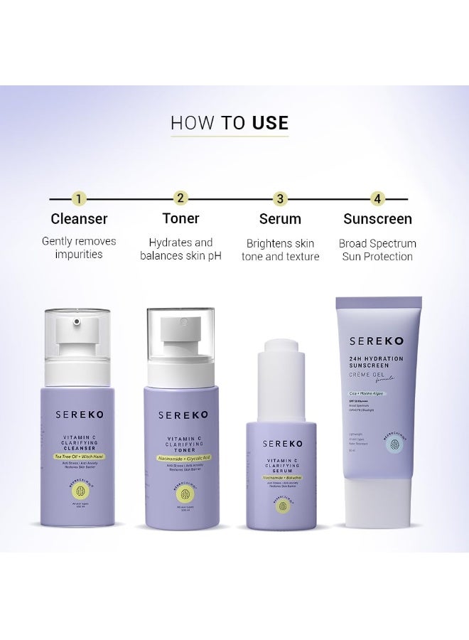 Sereko Vitamin C Brightening Face Cleanser, Toner, Serum with Sunscreen SPF 50++++ for Women & Men (AM Routine Essentials) - Image 4