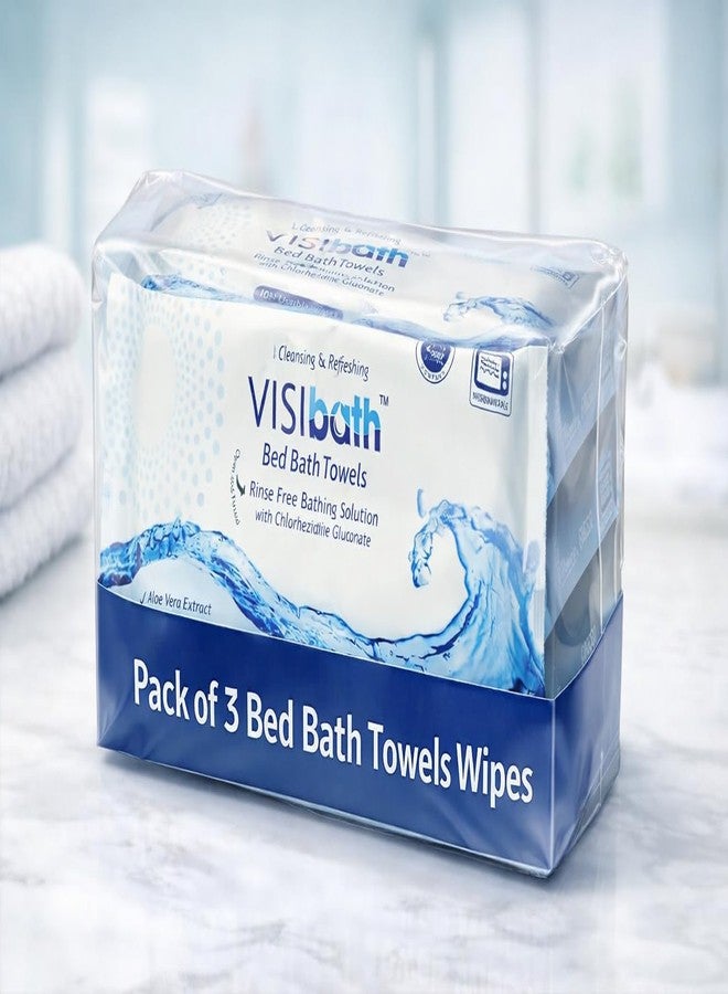 VISIBATH Cleansing and Refreshing Wipes Bed Bath Towel (Size: 240X320 mm, 10 N Per Pack) -Set of 3 Packs - Image 1