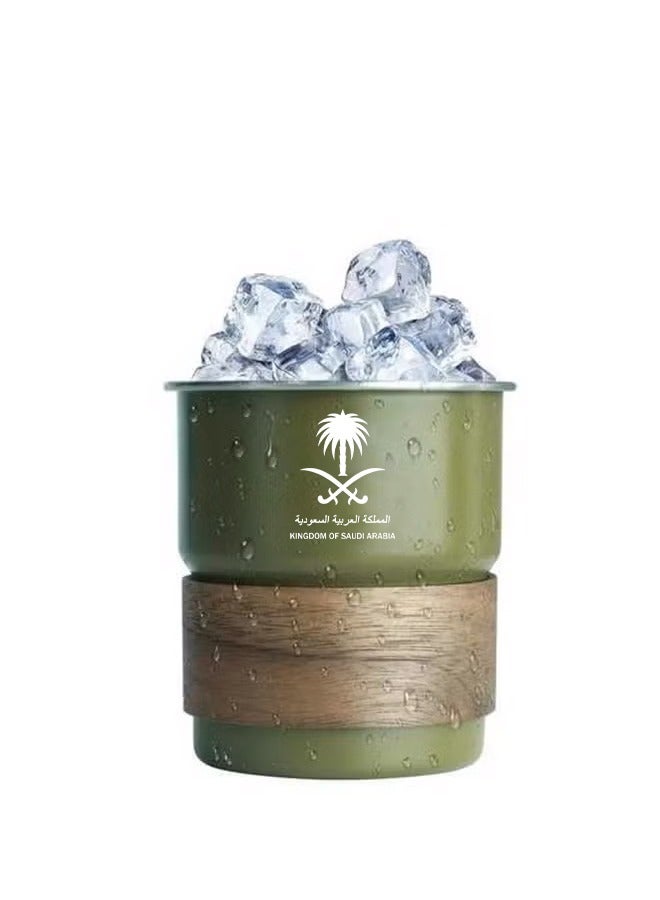 Stainless Steel Coffee Cup, Leak-Proof Coffee Mug with Straw, Lid & Wooden Sleeve, Travel Cold Drink Mug for Home, Office & Outdoor, 300ml - Image 1