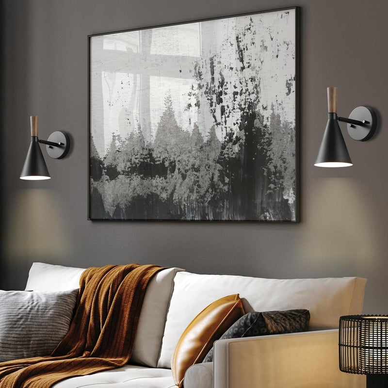 Globe Electric Plug-in or Hardwire Wall Sconce, Matte Black, Wood-Tone Switch, Metal Shade, 6-Foot Cord, 65000101 - Image 3