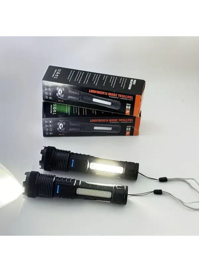 2pcs Black Dual LED Flashlights Ultra Bright 1200mAh Rechargeable Outdoor Portable - Image 1