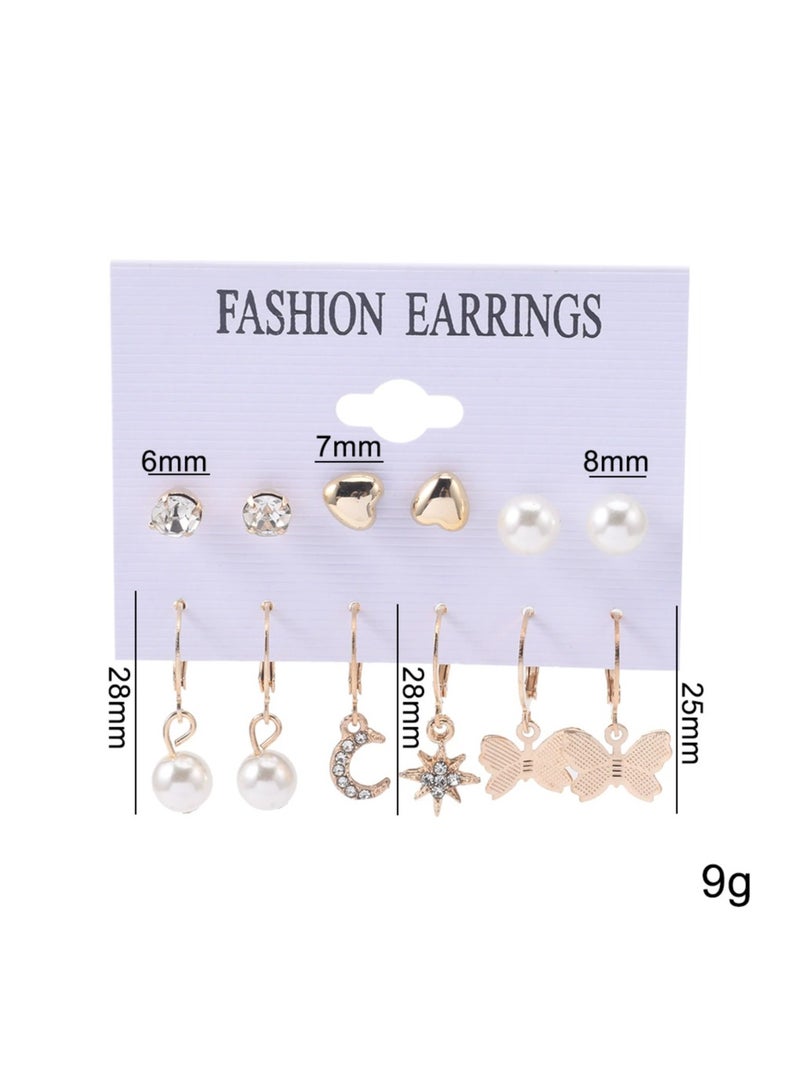 Goolsky أقراط فراشة لؤلؤة القمر والنجوم - مجموعة أقراط متدلية غير متطابقة + أقراط قلب للفتيات، أسلوب لطيف - Image 2