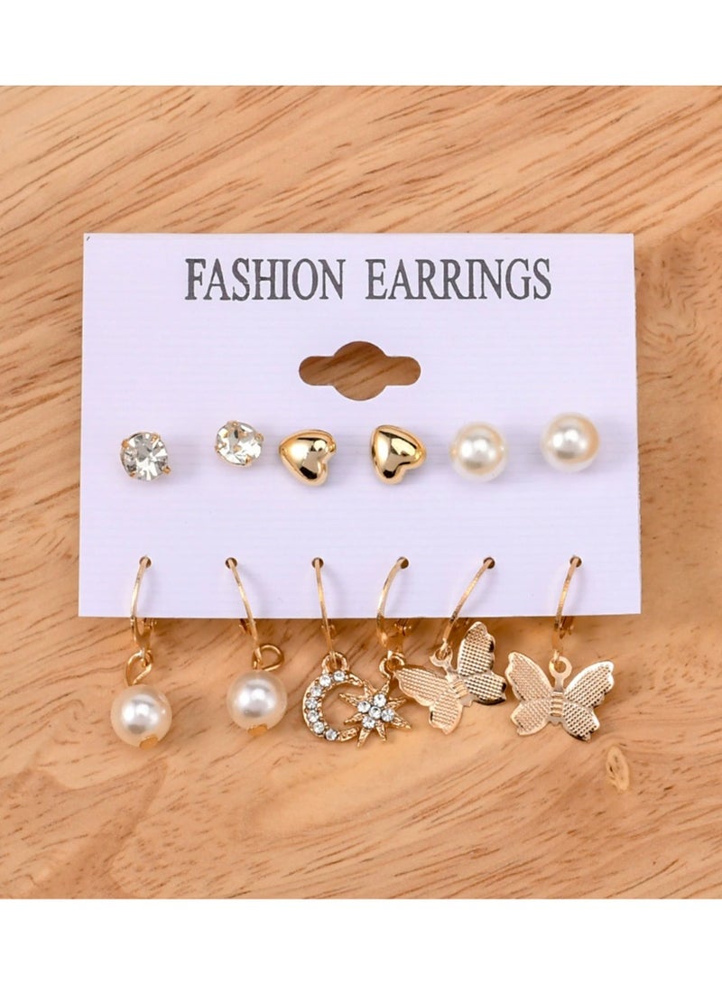 Goolsky أقراط فراشة لؤلؤة القمر والنجوم - مجموعة أقراط متدلية غير متطابقة + أقراط قلب للفتيات، أسلوب لطيف - Image 3