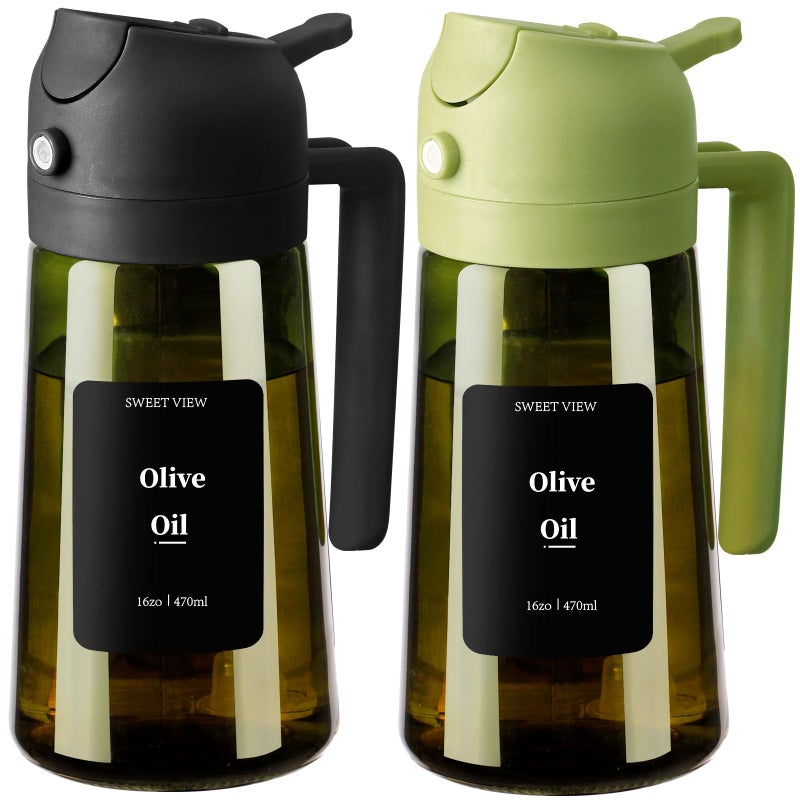 SWEET VIEW 2PCS Olive Oil Dispenser and Oil Sprayer â€“ 16oz/470ml Glass Light-Proof Oil Pourer for Kitchen, Air Fryer, Cooking, Salad, and BBQ - Image 1