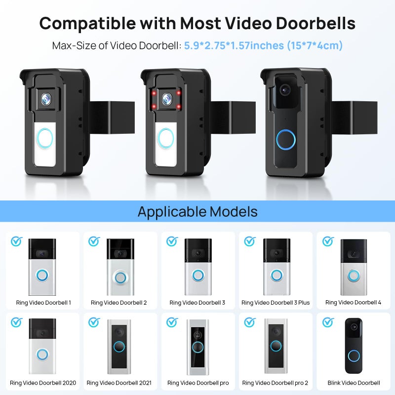 NBBX Video Doorbell Mount for Ring/Blink, NBBX 2025 Upgrade Doorbell Camera Mount with Triple-Direction Adjustment Design, No Drill Angle Holder Accessories for Home Apartment - Image 4
