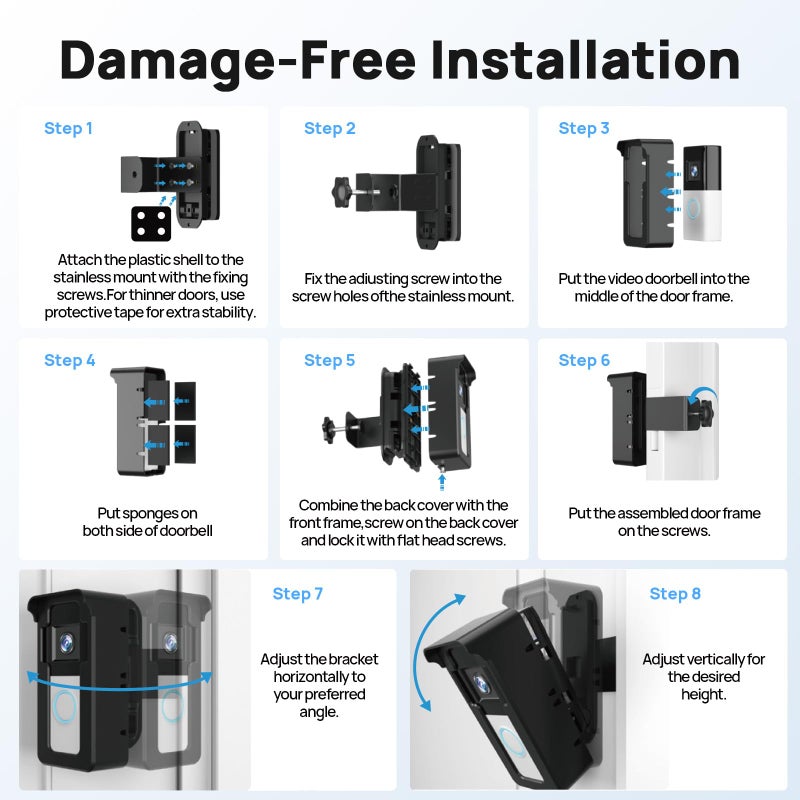 NBBX Video Doorbell Mount for Ring/Blink, NBBX 2025 Upgrade Doorbell Camera Mount with Triple-Direction Adjustment Design, No Drill Angle Holder Accessories for Home Apartment - Image 5