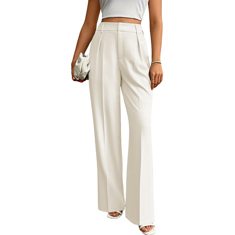 Europe and the United States cross-border high waist suit pants Amazon new womens casual loose straight business commuter wide leg pants women White