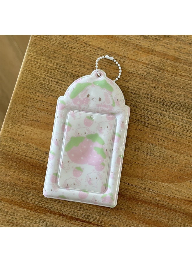 NIBEMINENT 1 - Piece Cute Strawberry Couple Rabbit Kpop Photo Card Holder Pendant Key Chain ID Badge Holder ID Card Holder Photo Card Protector for School ID Office ID Access Card for Women Girls - Image 1