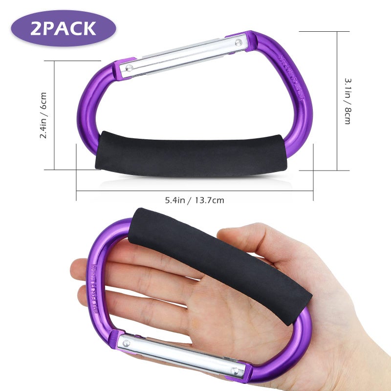 JIALEEY Strong Large Durable Buggy Carabiner Stroller Hooks Mummy Clip Pram Pushchair Grocery or Shopping and Plastic Bags Holder, 2 Pack Purple - Image 2