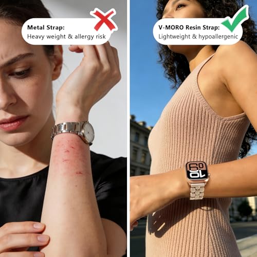V-MORO Resin Band Compatible with Apple Watch 46mm/45mm/44mm/42mm Women Fashion Dressy Strap Bracelet lightweight Cute Wristband for iWatch Bands Series 11 10 9 8 7 6 5 4 3 2 1 SE2/3-Oatmeal - Image 5
