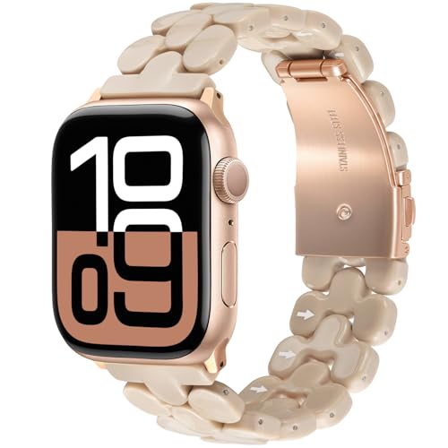 V-MORO Resin Band Compatible with Apple Watch 46mm/45mm/44mm/42mm Women Fashion Dressy Strap Bracelet lightweight Cute Wristband for iWatch Bands Series 11 10 9 8 7 6 5 4 3 2 1 SE2/3-Oatmeal - Image 1