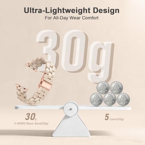 V-MORO Resin Band Compatible with Apple Watch 46mm/45mm/44mm/42mm Women Fashion Dressy Strap Bracelet lightweight Cute Wristband for iWatch Bands Series 11 10 9 8 7 6 5 4 3 2 1 SE2/3-Oatmeal - Image 4