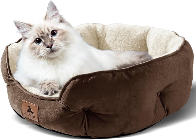 Asvin Medium Dog Bed for Medium Dogs, Large Cat Beds for Indoor Cats, Pet Bed for Puppy and Kitty, Extra Soft & Machine Washable with Anti-Slip & Water-Resistant Oxford Bottom, Brown, 25 inches - Image 2