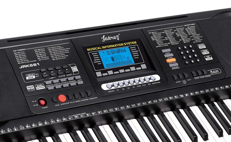 Juarez Opus Jrk681 61-Key Portable Electronic Simulation Piano Keyboard With Touch Function|Lcd Digital Display|Adapter|Key Note Stickers|Music Sheet Stand|128 Rhythms|200 Timbres|10 Demos-88 - Image 2