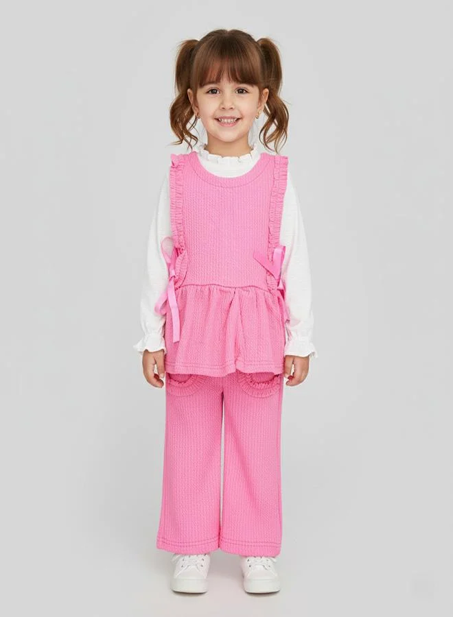 babyqlo Pink Ruffle Top And Pant Set For Girls