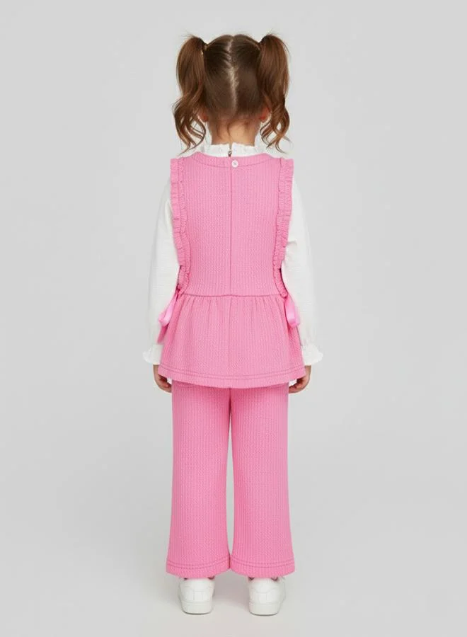 babyqlo Pink Ruffle Top And Pant Set For Girls