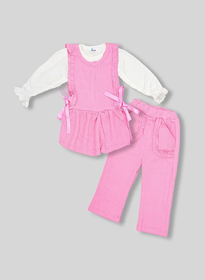 babyqlo Pink Ruffle Top And Pant Set For Girls
