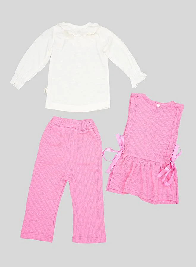 babyqlo Pink Ruffle Top And Pant Set For Girls