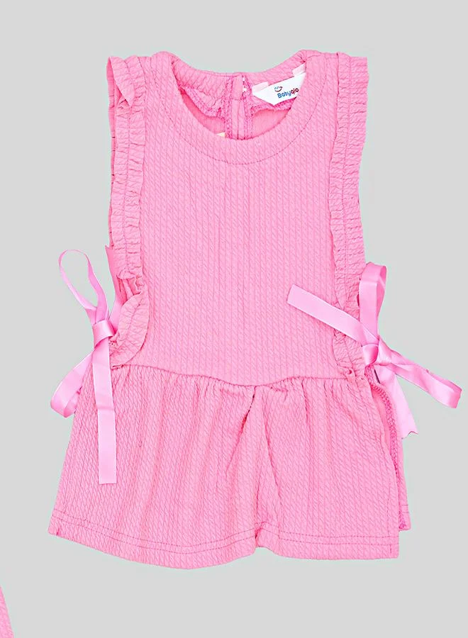 babyqlo Pink Ruffle Top And Pant Set For Girls