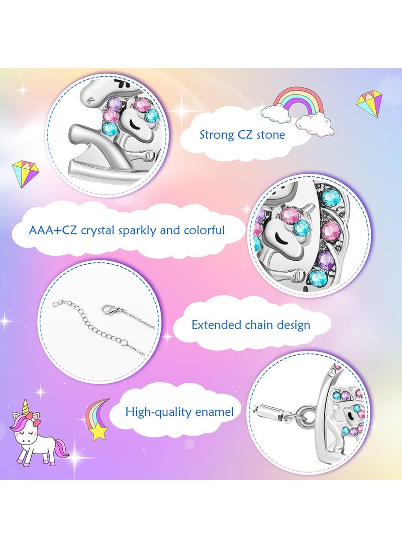 CMGTYYD 4 Pcs Girls Unicorn Jewelry Set Kids Jewelry, Unicorn Necklace Bracelet Ring Stud Earrings Heart Pendant Necklace Sets for Girls, Silver  - Image 5
