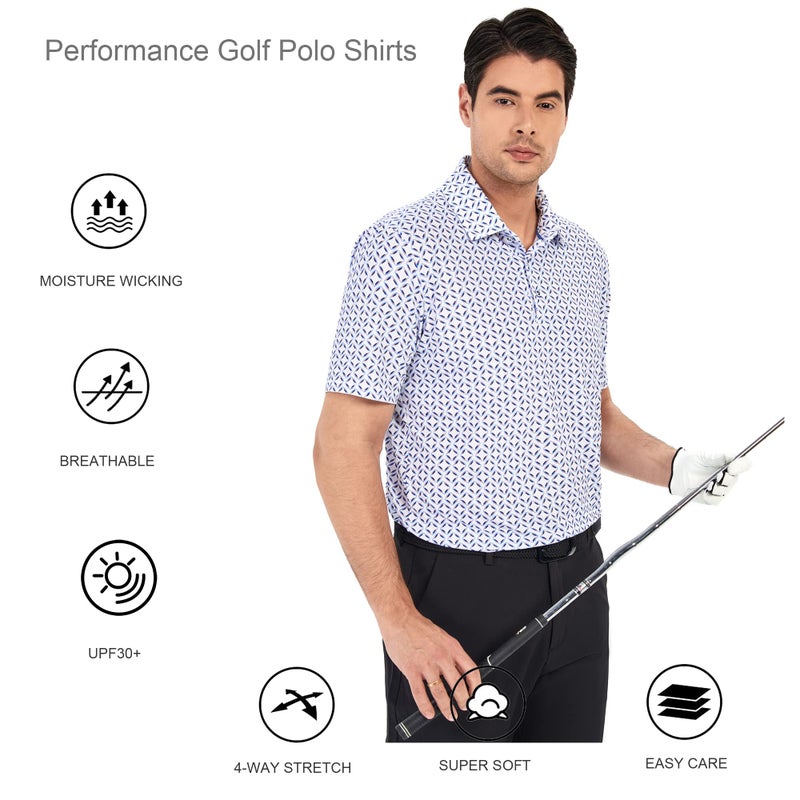 Alex Vando Mens Golf Shirt Moisture Wicking Quick-Dry Print Performance Polo Shirts for Men,Blue Square,XL - Image 4