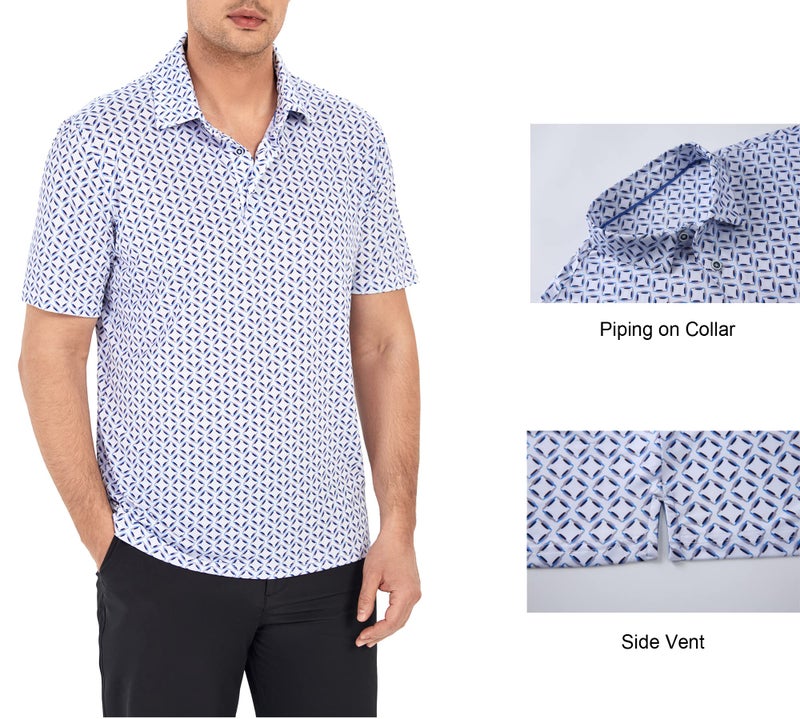 Alex Vando Mens Golf Shirt Moisture Wicking Quick-Dry Print Performance Polo Shirts for Men,Blue Square,XL - Image 3