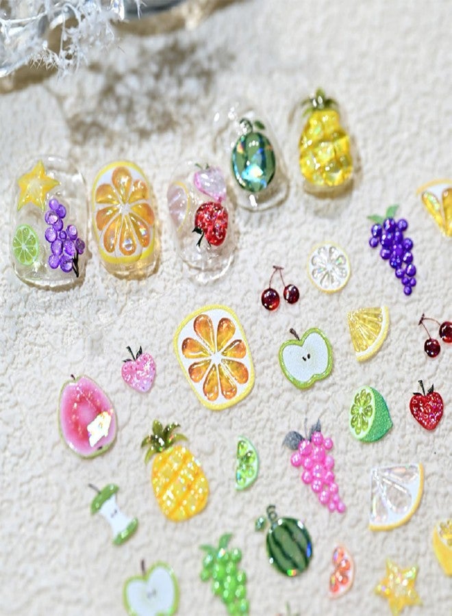 FDSQHSA 1sheets Summer Embossed Nail Stickers for Nail Art 5D Self-Adhesive Strawberry Nail Art Stickers Grape Lemon Apple Cherry Nail Decals Design Summer Fruit Nails Supplies for Women DIY Nail Decoration - Image 2