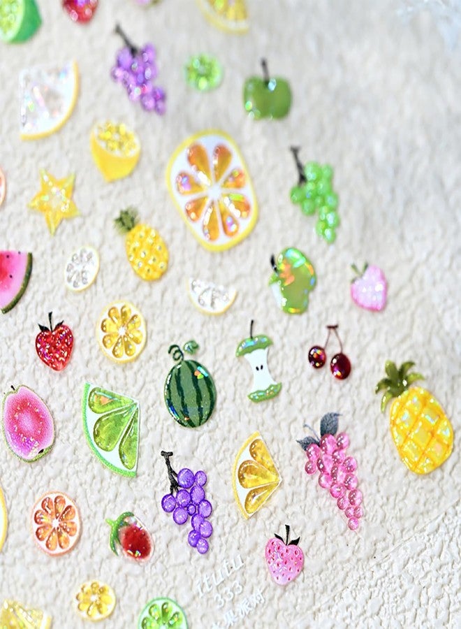 FDSQHSA 1sheets Summer Embossed Nail Stickers for Nail Art 5D Self-Adhesive Strawberry Nail Art Stickers Grape Lemon Apple Cherry Nail Decals Design Summer Fruit Nails Supplies for Women DIY Nail Decoration - Image 3