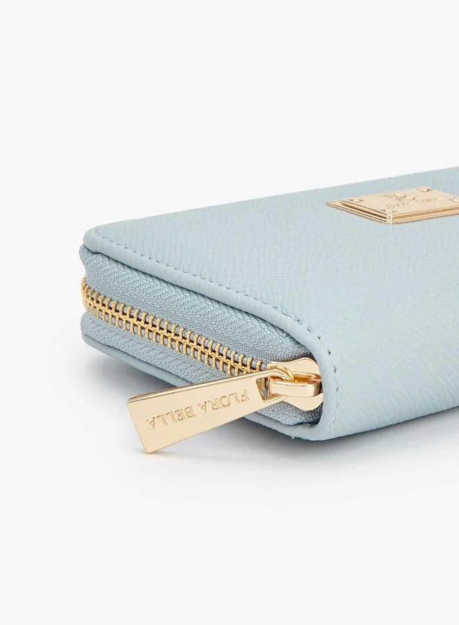 Flora Bella By Shoexpress Blue Textured Wallet With Zip Closure for Women | Best Price UAE