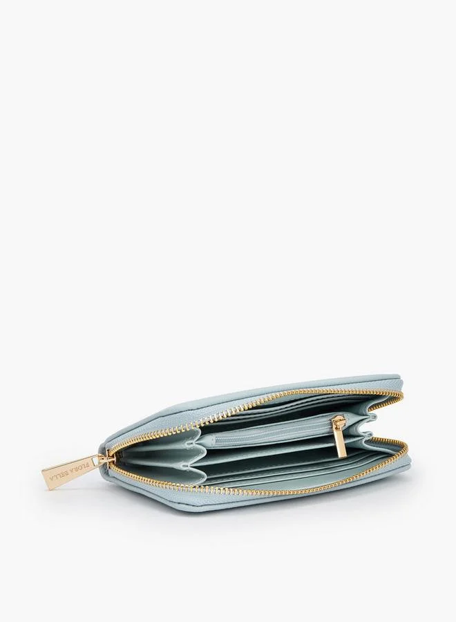 Flora Bella By Shoexpress Blue Textured Wallet With Zip Closure for Women | Best Price UAE